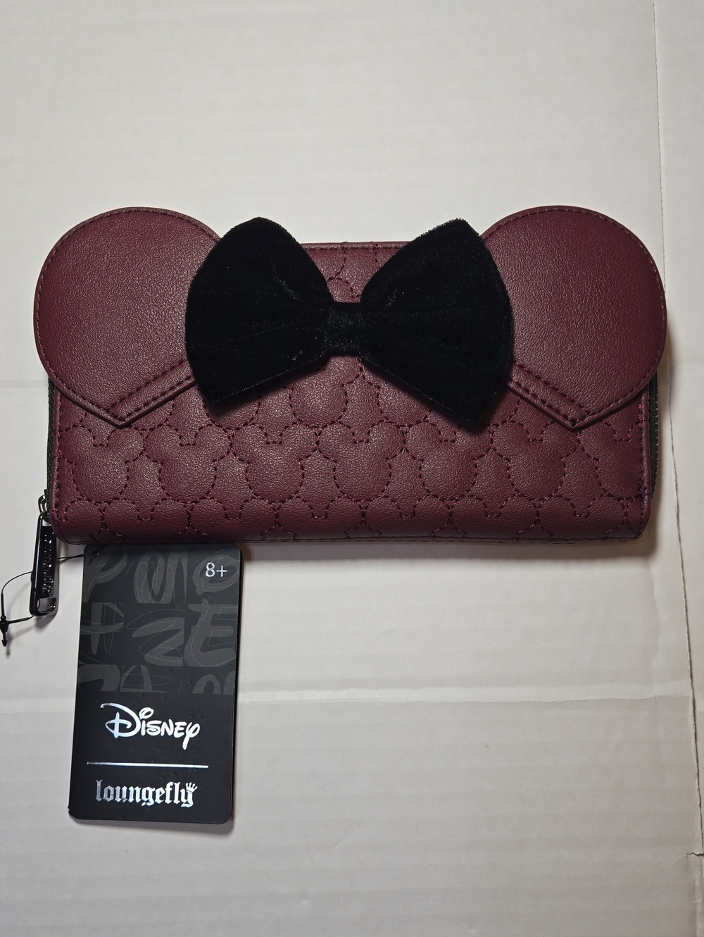 Loungefly Burgundy Minnie Ear Wallet with Black Velvet Bow
